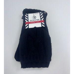 Isotoners Women's Mittens Fingerless Flaps Casual Knit Black Convertible